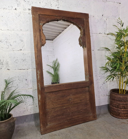 Large Vintage Antique Reclaimed Indian Solid Wooden Window Frame Garden Mirror