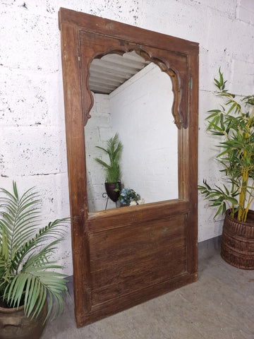 Large Vintage Antique Reclaimed Indian Solid Wooden Window Frame Garden Mirror