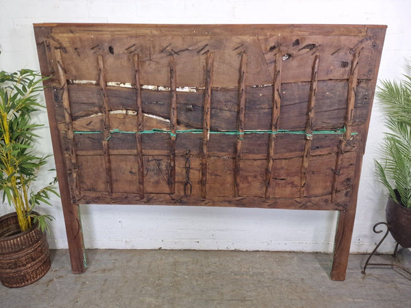 Vintage Antique Reclaimed Indian Carved Wooden  Double Kingsize Bed Headboard
