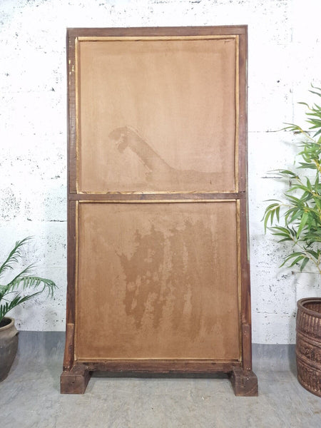Large Vintage Reclaimed Indian Mirrored Carved Wooden Room Divider Screen Mirror