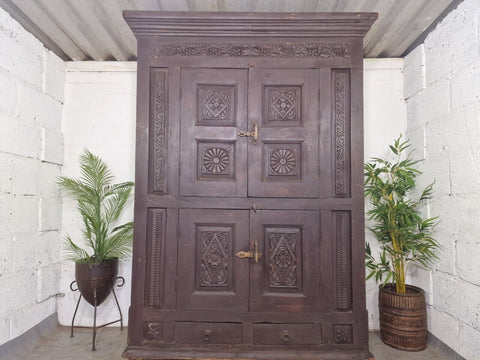 Large Vintage Indian Freestanding Kitchen Linen Cabinet Pot Cupboard Wardrobe