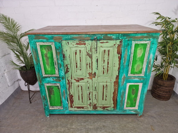 Vintage Reclaimed Indian Wooden Sideboard Tv Drinks Kitchen Cabinet Cupboard