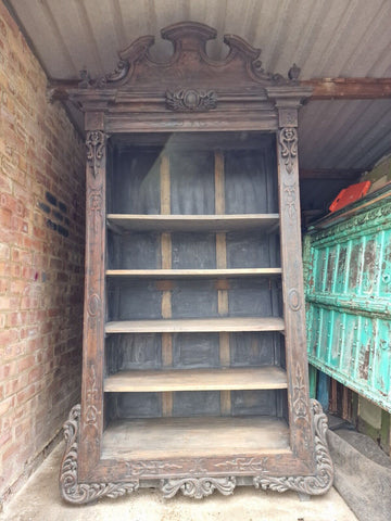 Large Anglo Indian Colonial Antique Hardwood Bookcase Shelving Unit Armoire