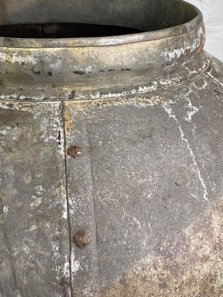 XL Large Vintage Rustic Hand Beaten Riveted Indian Water Pot Vase Garden Planter