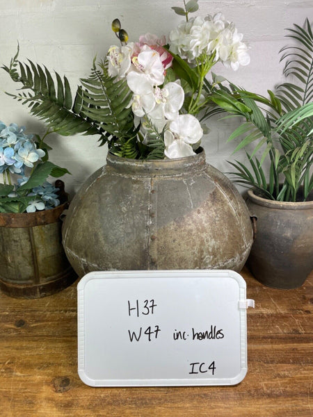 XL Large Vintage Rustic Hand Beaten Riveted Indian Water Pot Vase Garden Planter