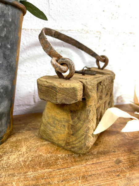 Vintage Indian Rustic Wabi Sabi Hand Carved Teak Wooden Oil Lantern Container