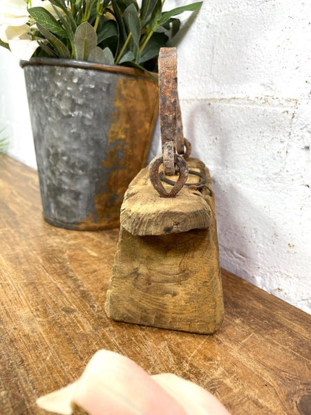 Vintage Indian Rustic Wabi Sabi Hand Carved Teak Wooden Oil Lantern Container
