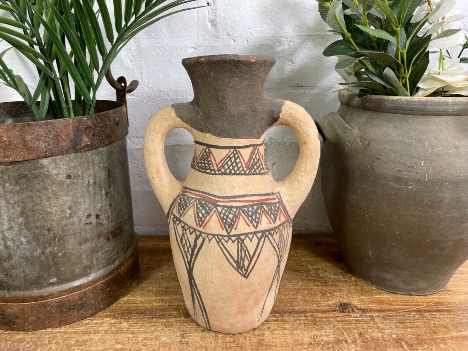 Vintage Moroccan Hand Made Rustic Wabi Sabi Berber Rif Pot Dry Flower Vase