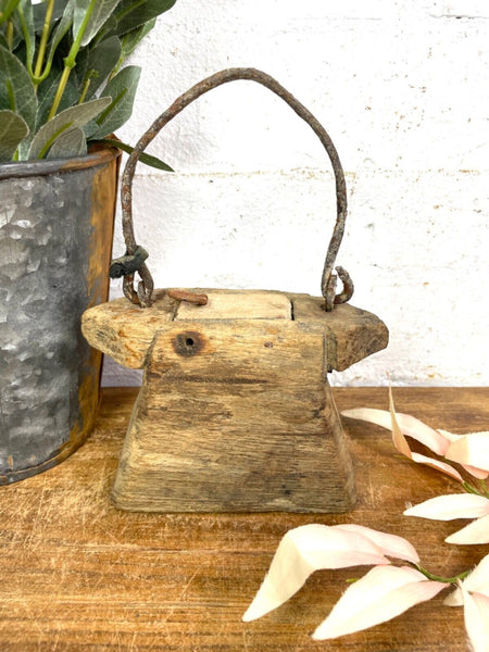 Vintage Indian Rustic Wabi Sabi Hand Carved Teak Wooden Oil Lantern Container