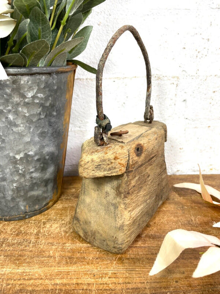 Vintage Indian Rustic Wabi Sabi Hand Carved Teak Wooden Oil Lantern Container