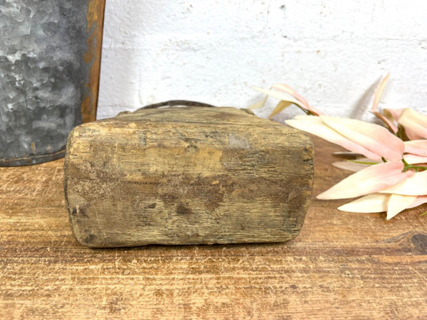 Vintage Indian Rustic Wabi Sabi Hand Carved Teak Wooden Oil Lantern Container