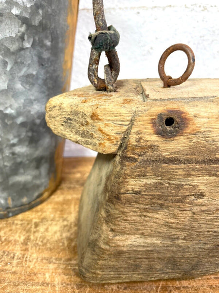 Vintage Indian Rustic Wabi Sabi Hand Carved Teak Wooden Oil Lantern Container