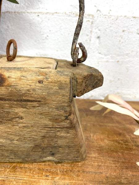 Vintage Indian Rustic Wabi Sabi Hand Carved Teak Wooden Oil Lantern Container