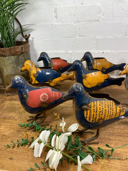 Hand Made Reclaimed Recycled Metal Oil Drum Paint Tin Bird  Sculpture Garden