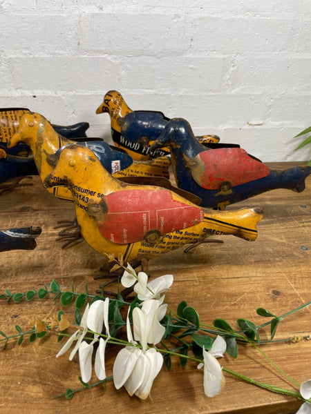 Hand Made Reclaimed Recycled Metal Oil Drum Paint Tin Bird  Sculpture Garden