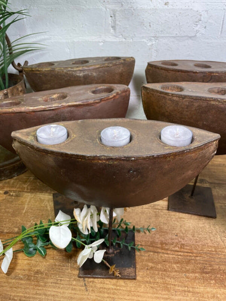 Vintage Rustic Hand Made Metal Iron Candle Tea Light Holder Stand Sculpture