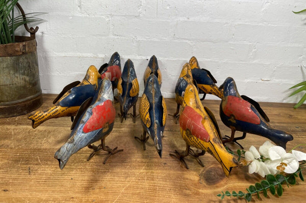 Hand Made Reclaimed Recycled Metal Oil Drum Paint Tin Bird  Sculpture Garden