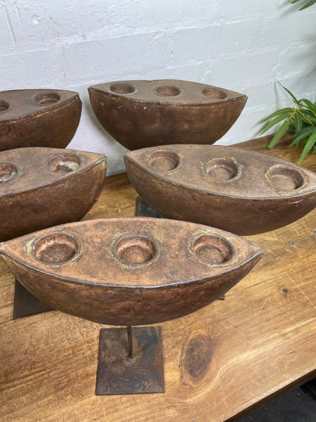 Vintage Rustic Hand Made Metal Iron Candle Tea Light Holder Stand Sculpture