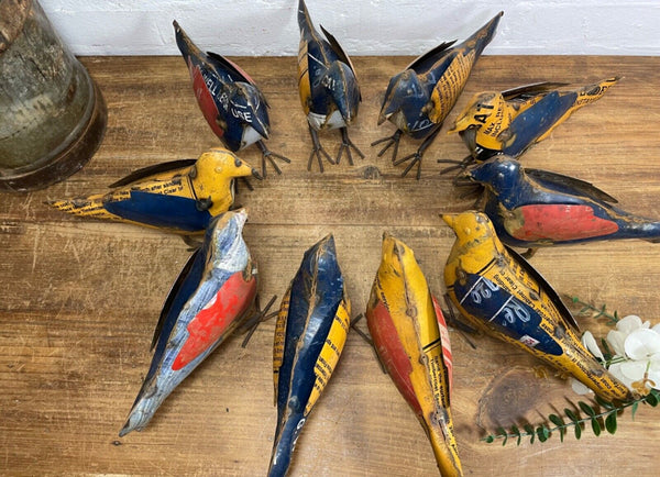 Hand Made Reclaimed Recycled Metal Oil Drum Paint Tin Bird  Sculpture Garden