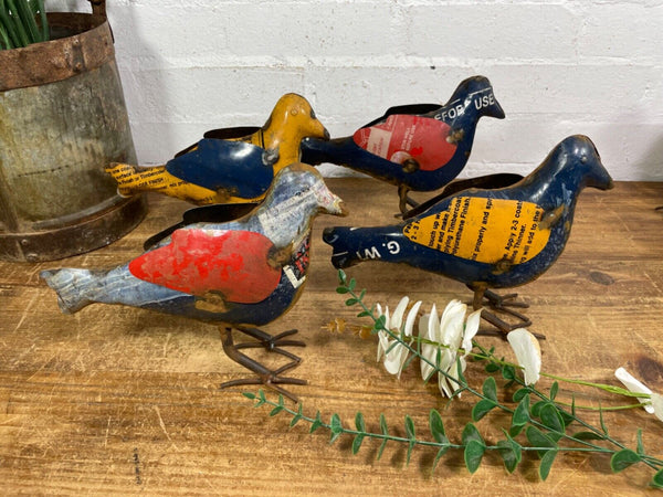 Hand Made Reclaimed Recycled Metal Oil Drum Paint Tin Bird  Sculpture Garden