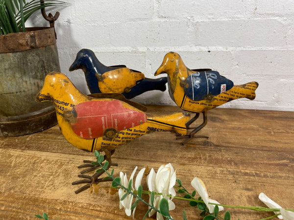 Hand Made Reclaimed Recycled Metal Oil Drum Paint Tin Bird  Sculpture Garden