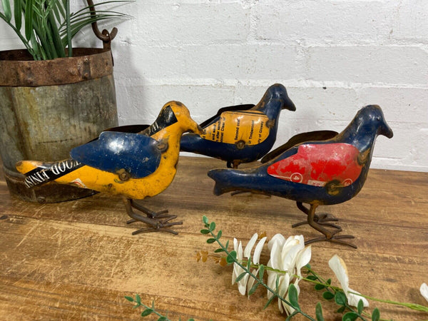 Hand Made Reclaimed Recycled Metal Oil Drum Paint Tin Bird  Sculpture Garden