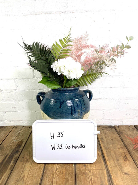 Vintage French Blue Glazed Terracotta Confit Pot Urn