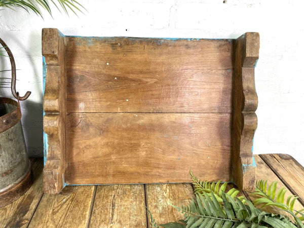Vintage Rustic Solid Wooden Serving Platter Tray  Low Table Stand Chopping Board