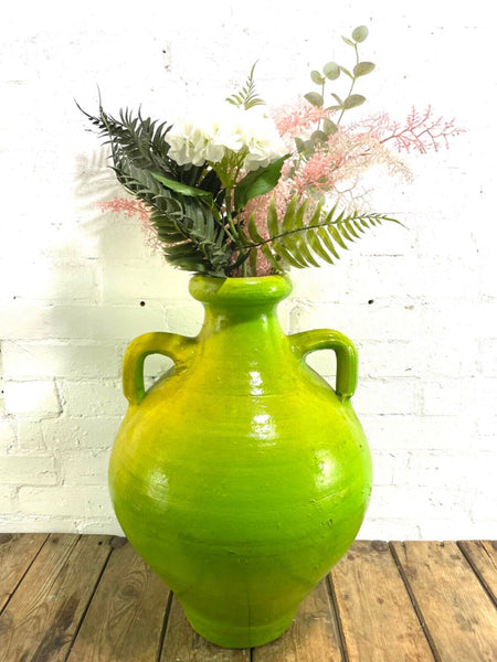 Rustic Mediterranean Painted Glazed Terracotta Pot Urn Garden Planter Amphora