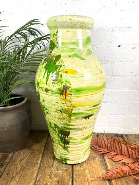 Rustic Mediterranean Painted Glazed Terracotta Pot Urn Garden Planter Amphora