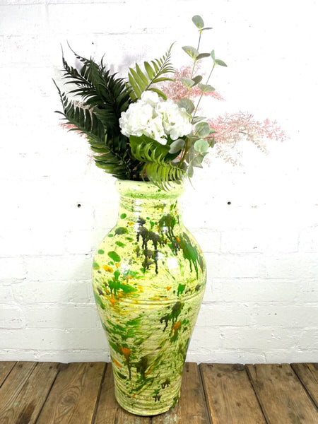 Rustic Mediterranean Painted Glazed Terracotta Pot Urn Garden Planter Amphora