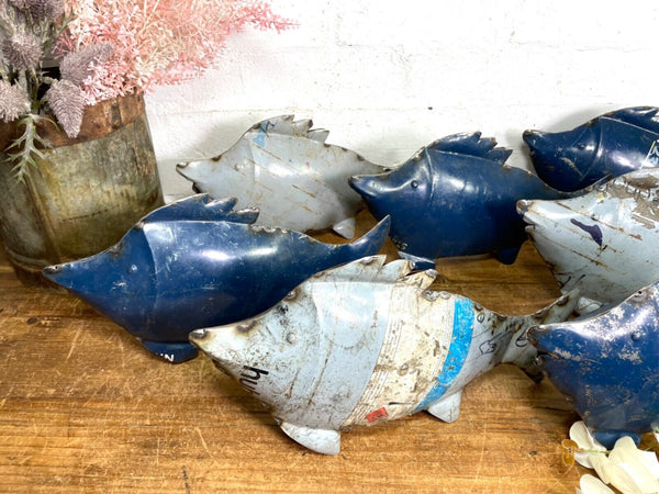 Hand Made Reclaimed Recycled Metal Oil Drum Paint Tin Fish Sculpture Garden