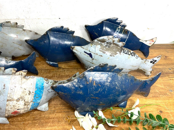 Hand Made Reclaimed Recycled Metal Oil Drum Paint Tin Fish Sculpture Garden