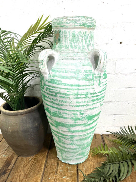 Rustic Mediterranean Painted Glazed Terracotta Pot Urn Garden Planter Amphora
