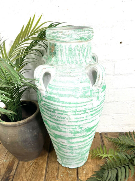 Rustic Mediterranean Painted Glazed Terracotta Pot Urn Garden Planter Amphora