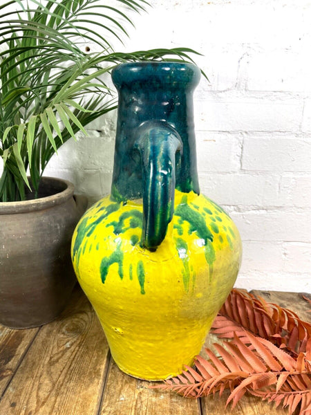 Rustic Mediterranean Painted Glazed Terracotta Pot Urn Garden Planter Amphora