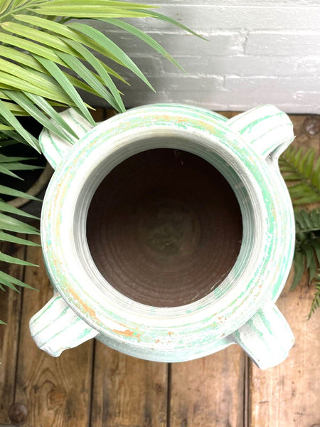 Rustic Mediterranean Painted Glazed Terracotta Pot Urn Garden Planter Amphora