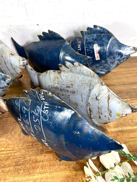 Hand Made Reclaimed Recycled Metal Oil Drum Paint Tin Fish Sculpture Garden