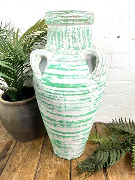 Rustic Mediterranean Painted Glazed Terracotta Pot Urn Garden Planter Amphora