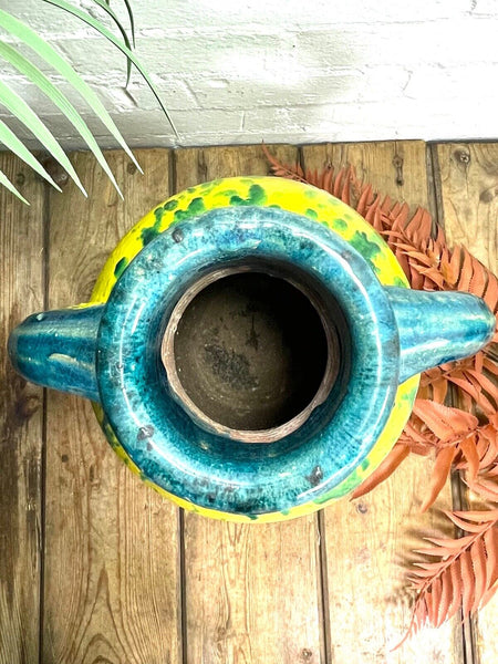 Rustic Mediterranean Painted Glazed Terracotta Pot Urn Garden Planter Amphora