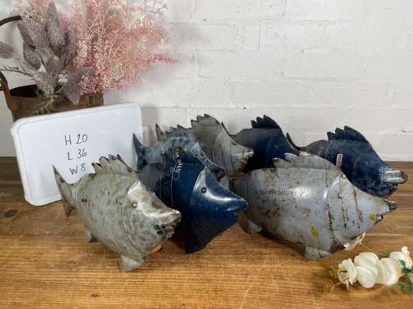 Hand Made Reclaimed Recycled Metal Oil Drum Paint Tin Fish Sculpture Garden
