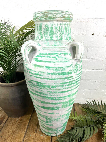 Rustic Mediterranean Painted Glazed Terracotta Pot Urn Garden Planter Amphora