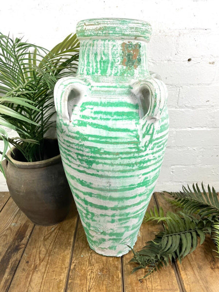 Rustic Mediterranean Painted Glazed Terracotta Pot Urn Garden Planter Amphora