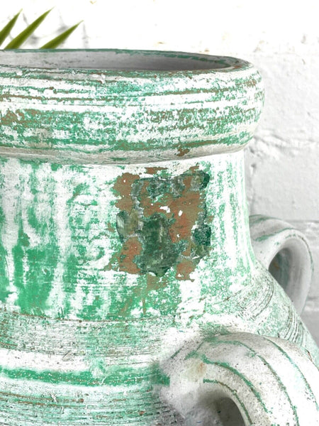 Rustic Mediterranean Painted Glazed Terracotta Pot Urn Garden Planter Amphora