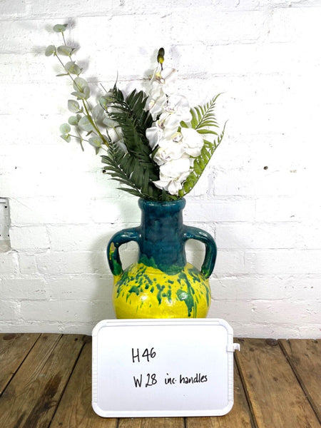 Rustic Mediterranean Painted Glazed Terracotta Pot Urn Garden Planter Amphora
