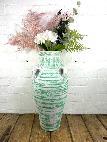 Rustic Mediterranean Painted Glazed Terracotta Pot Urn Garden Planter Amphora