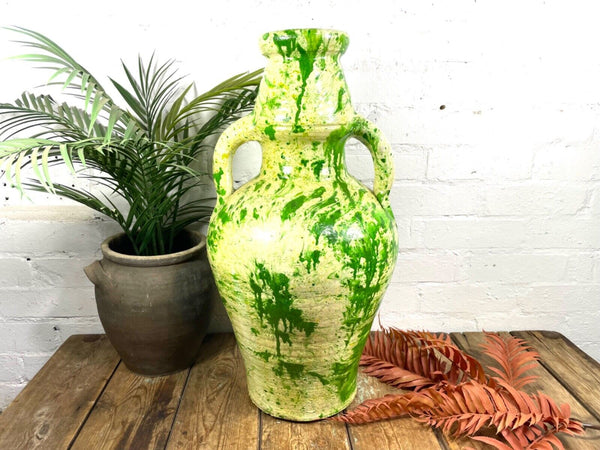 Rustic Mediterranean Painted Glazed Terracotta Pot Urn Garden Planter Amphora
