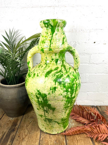 Rustic Mediterranean Painted Glazed Terracotta Pot Urn Garden Planter Amphora