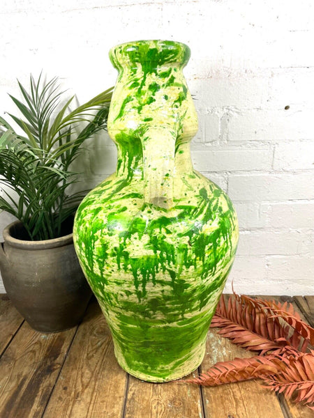Rustic Mediterranean Painted Glazed Terracotta Pot Urn Garden Planter Amphora