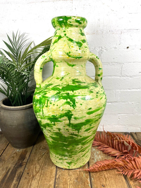 Rustic Mediterranean Painted Glazed Terracotta Pot Urn Garden Planter Amphora